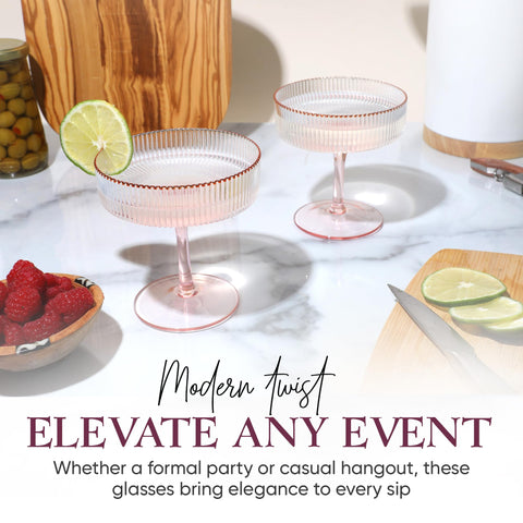 Nineteen Days coupe glass with cocktail being poured showing presentation and use