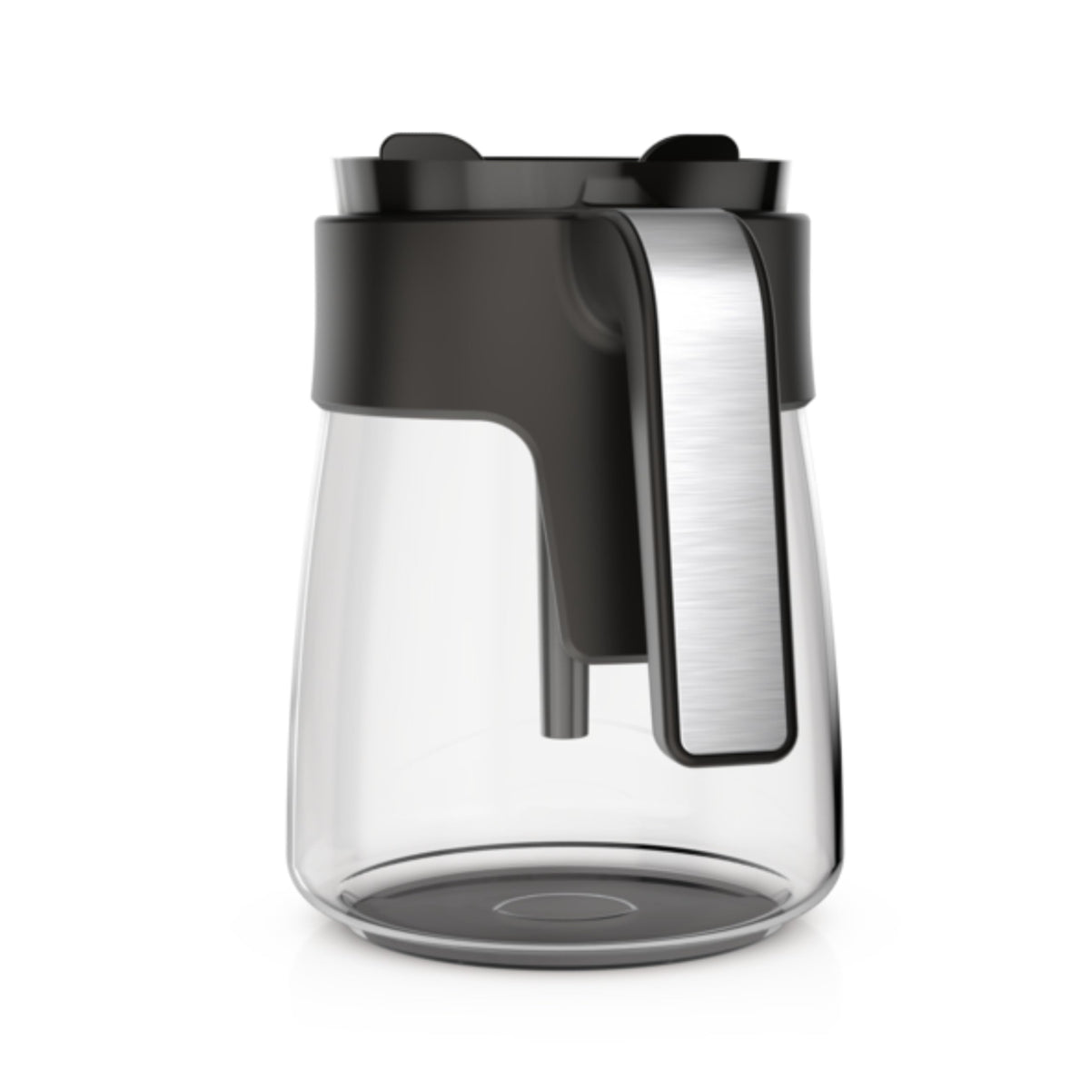 Ninja glass carafe front view showing handle and brew-through lid, easy pouring
