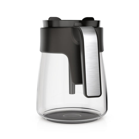 Ninja glass carafe front view showing handle and brew-through lid, easy pouring