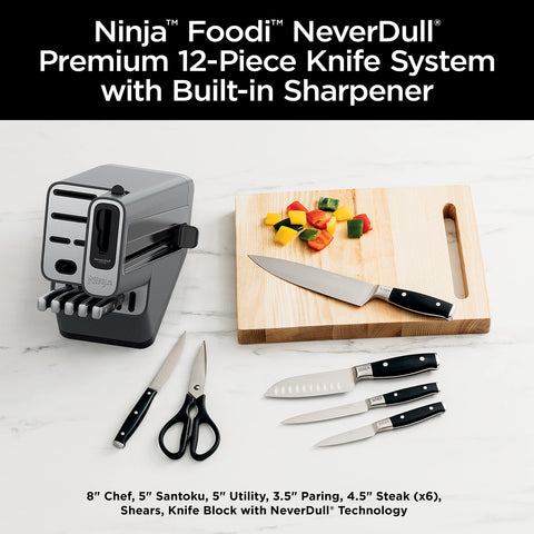 Ninja 8-inch chef knife blade close-up showing forged steel for precise cutting