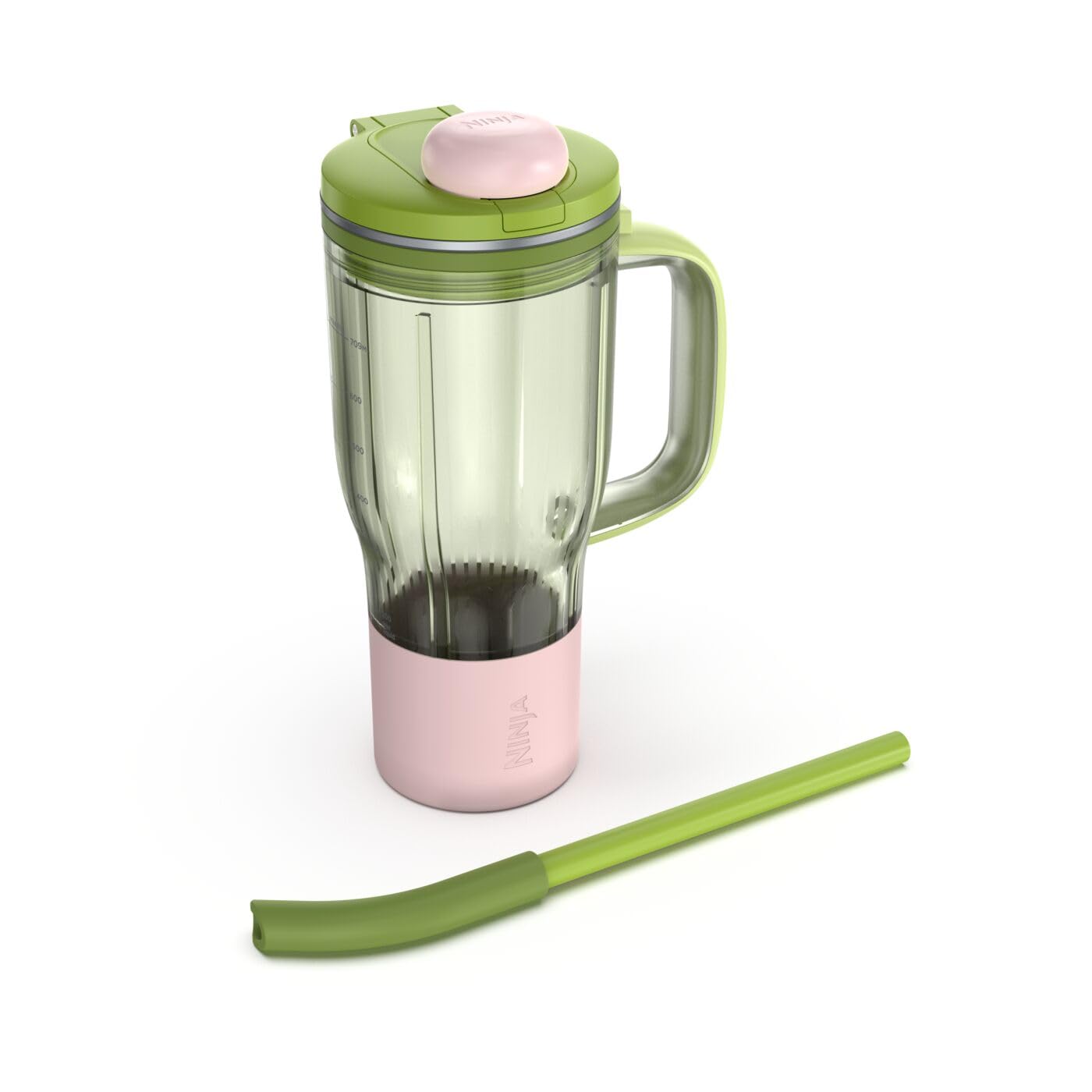 Ninja BlendBOSS front view showing tumbler and lid, highlights portability