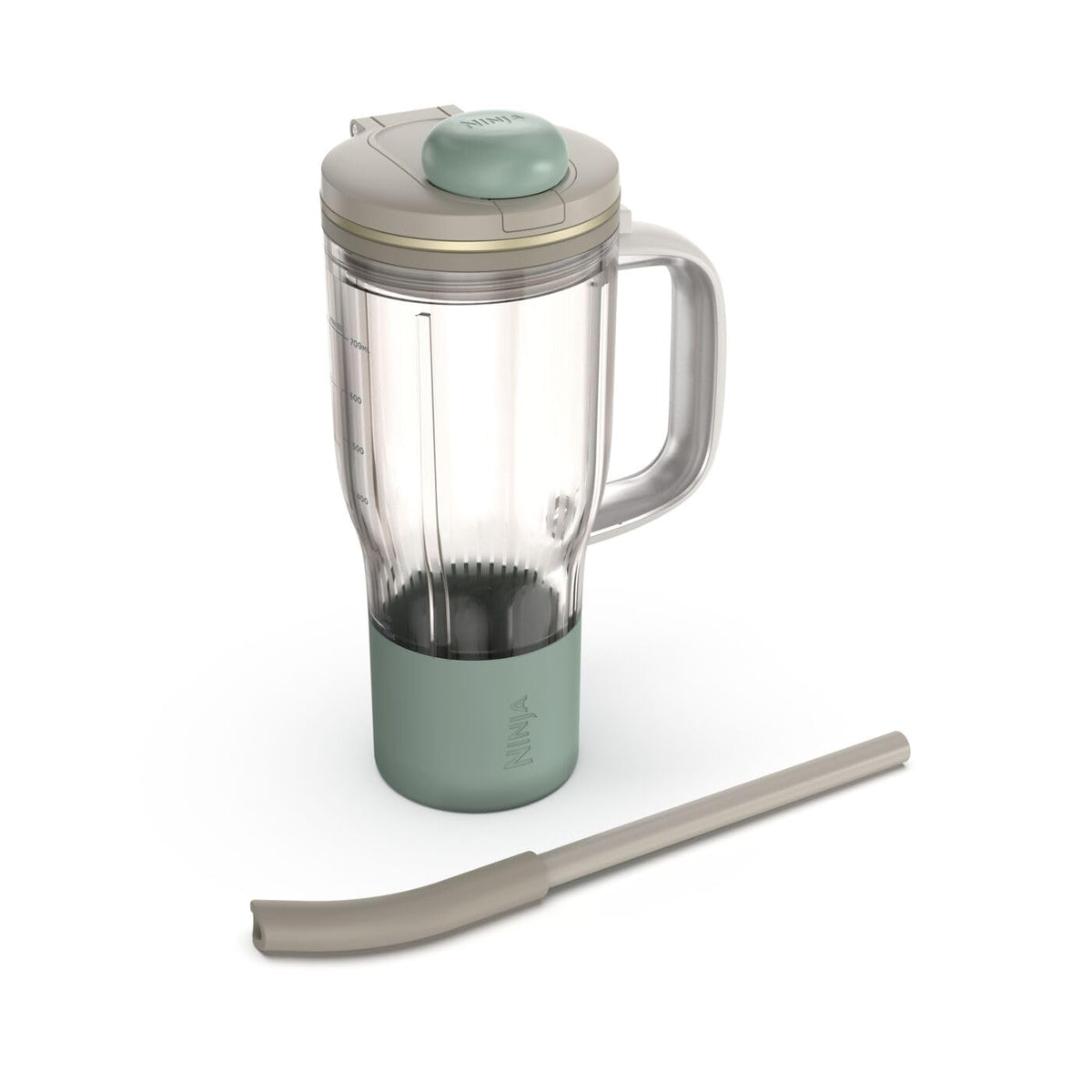 Ninja travel tumbler front view showing Stone Mint finish and capacity benefit
