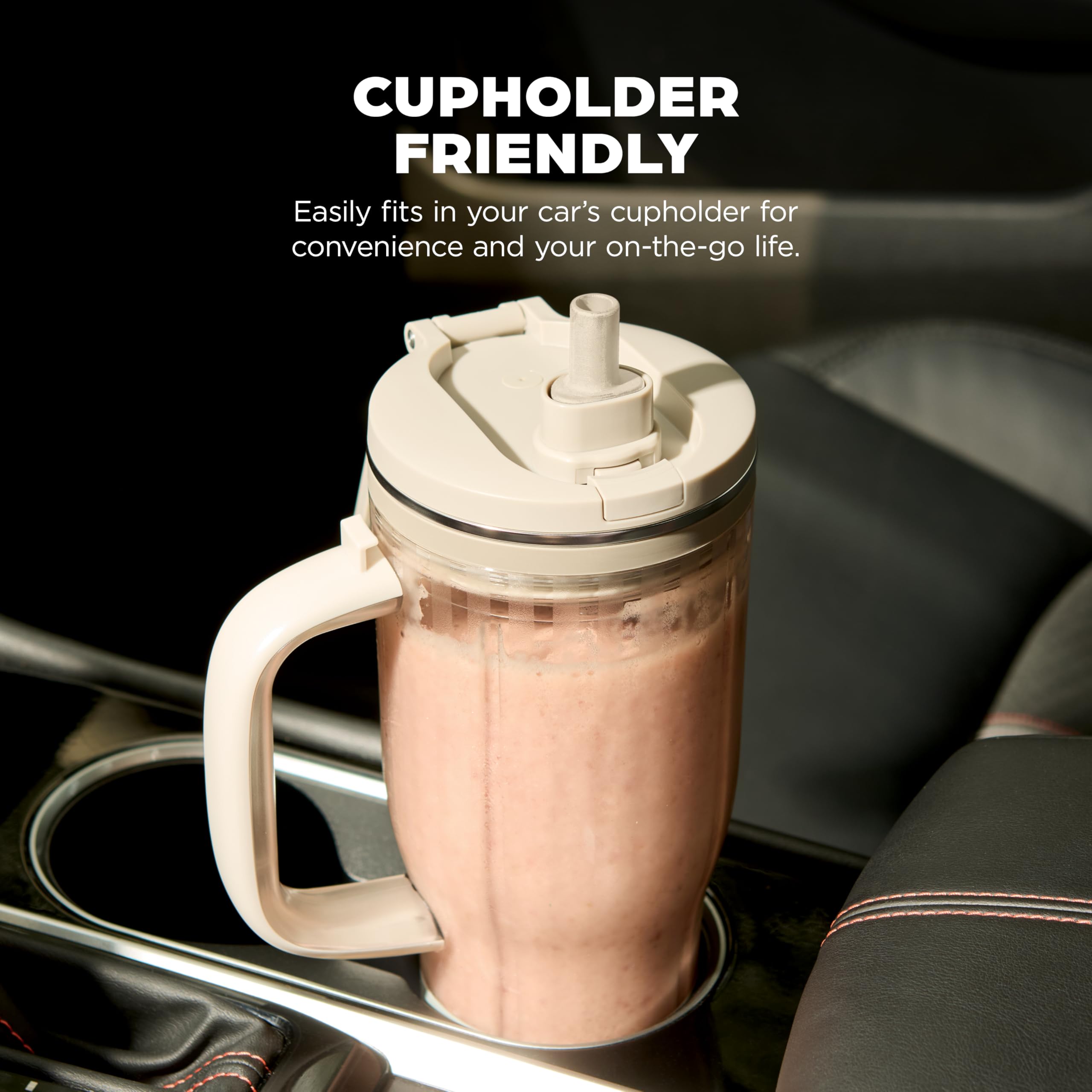 Ninja BlendBOSS tumbler in outdoor setting illustrating portability benefit