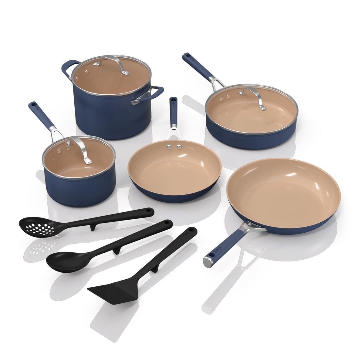 Ninja front packaging showing the navy blue 11-piece cookware set and contents