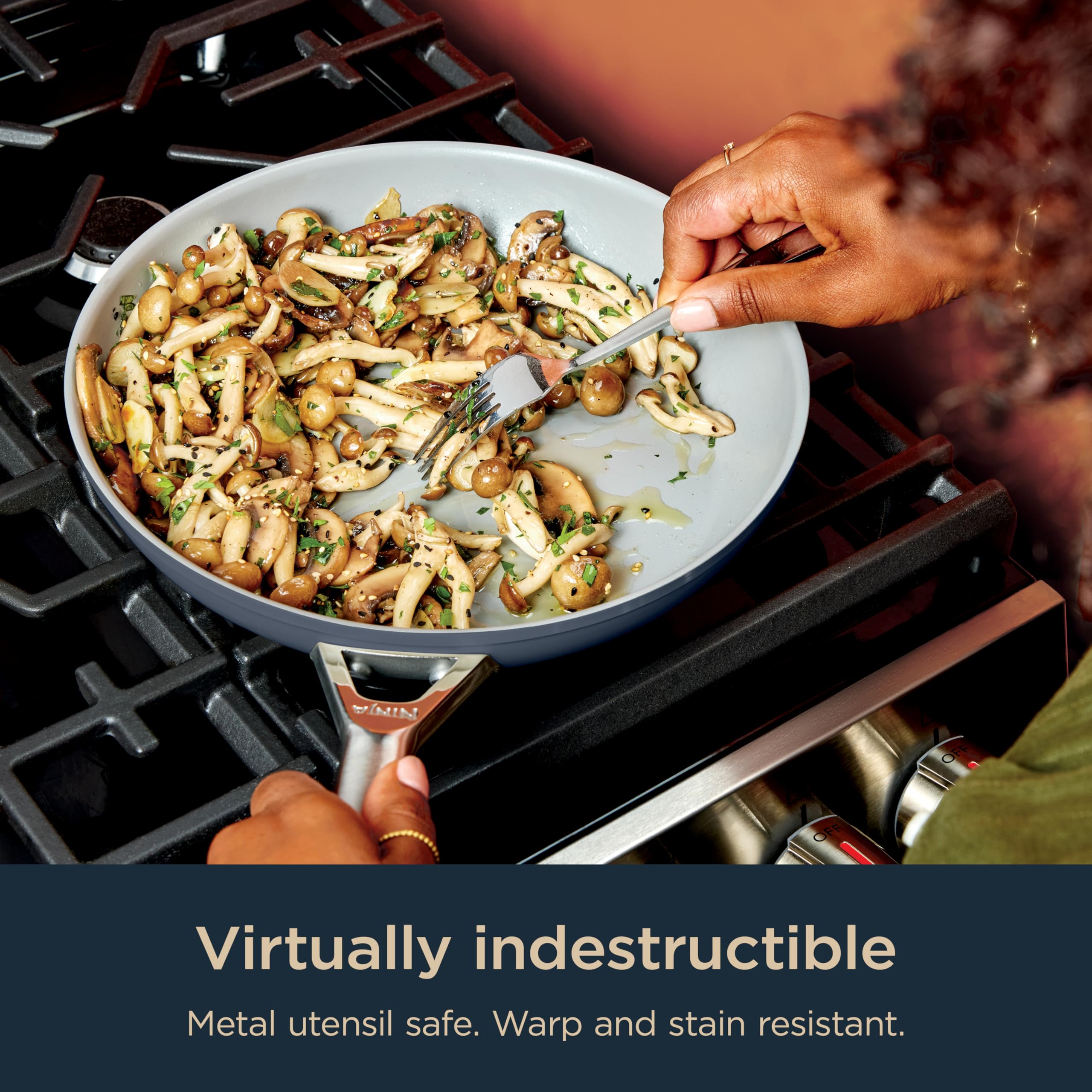 Ninja Dutch oven searing vegetables on stovetop for superior browning