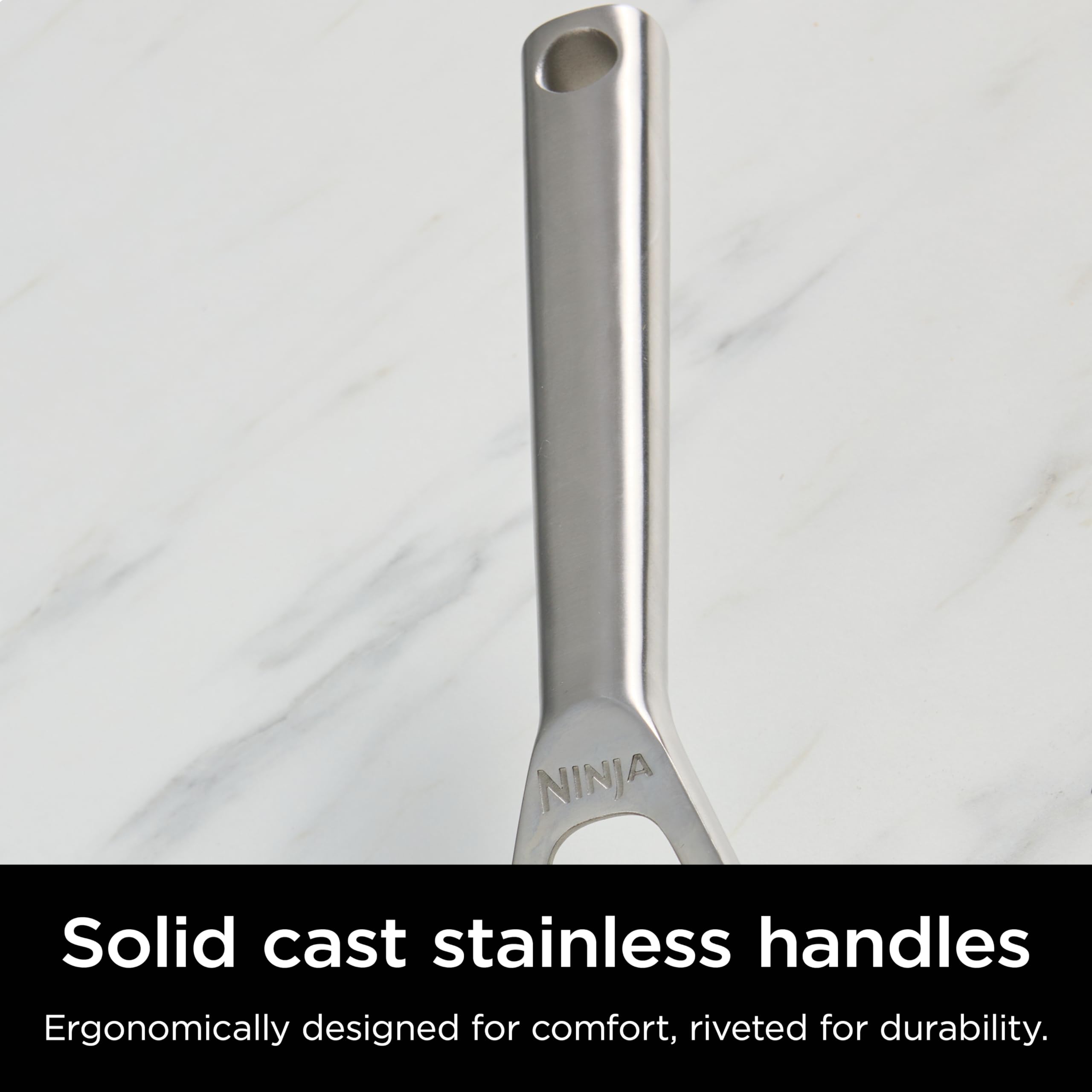 Ninja EverClad pouring spout on saucepan illustrating mess-free pouring