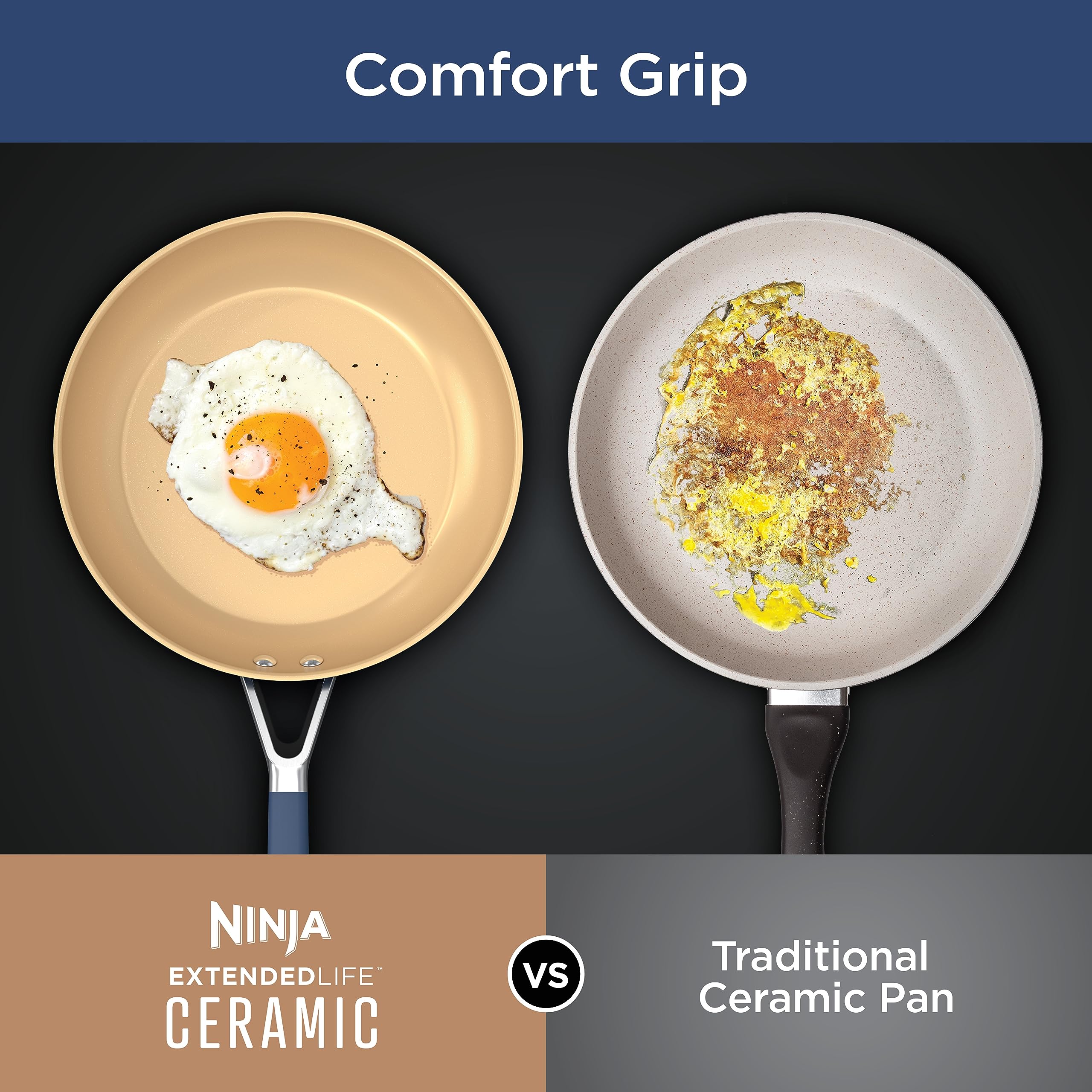 Ninja fry pans stacked to show size difference and space-saving scale