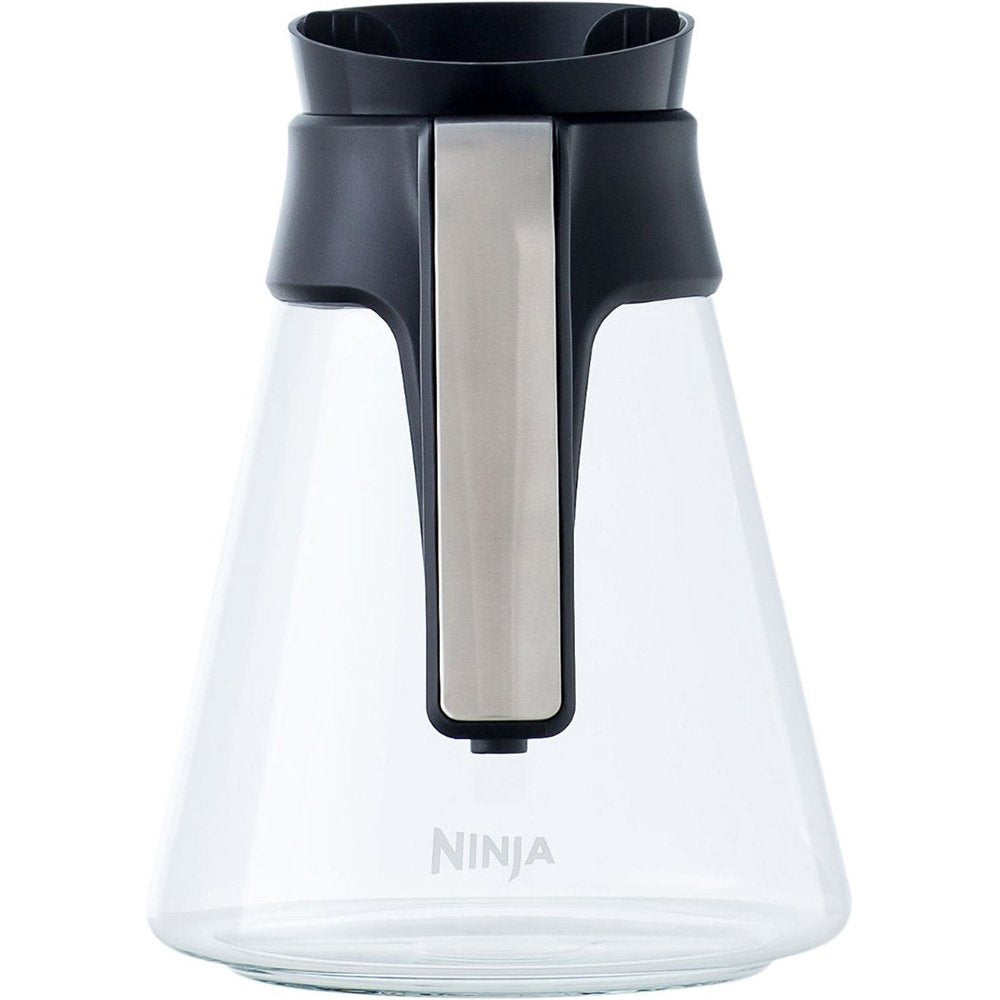 Ninja glass carafe front view with handle showing easy pouring benefit