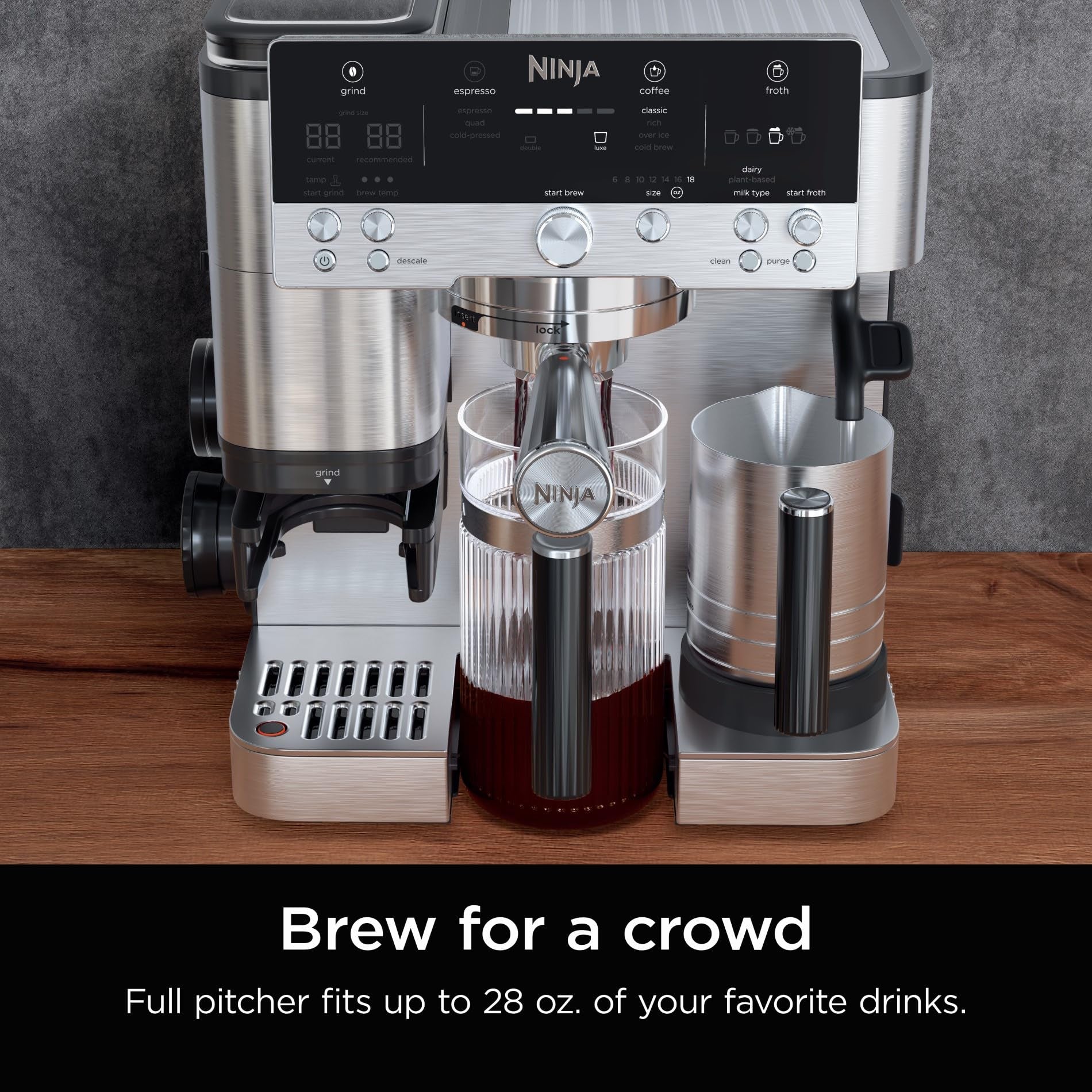 Ninja Luxe Café pitcher handle and spout close-up for precise pouring
