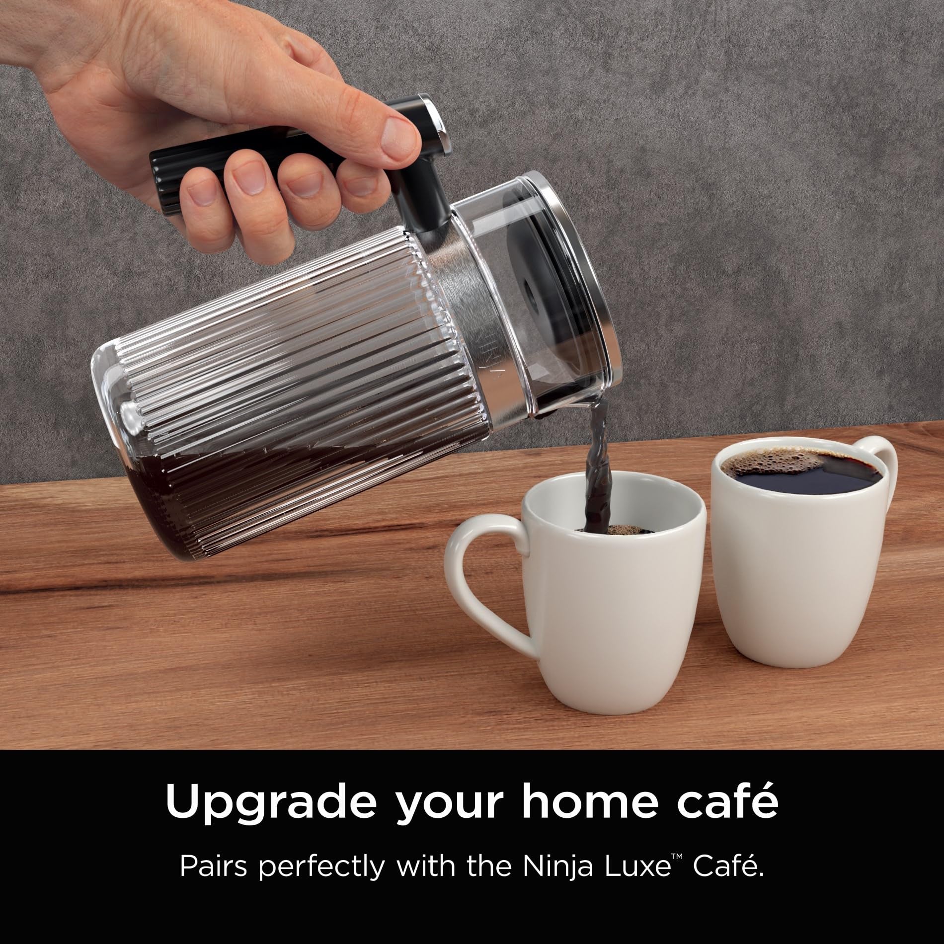Ninja Luxe Café pitcher served with two cups demonstrating shareable convenience