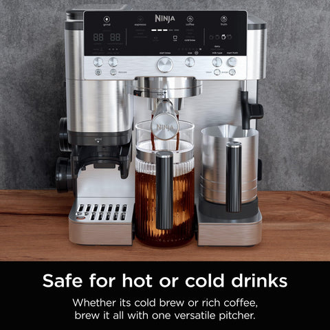 Ninja Luxe Café pitcher in fridge door to show compact storage benefit