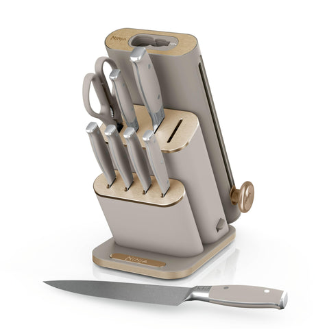 Ninja front view stone gold knife block showing organized set and easy access