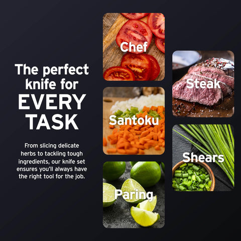 Ninja kitchen shears and paring knife on cutting board for multiuse tasks