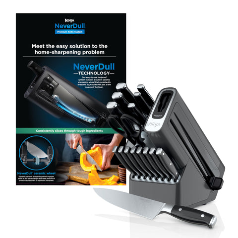Ninja NeverDull knife block front view showing organized storage and sleek finish
