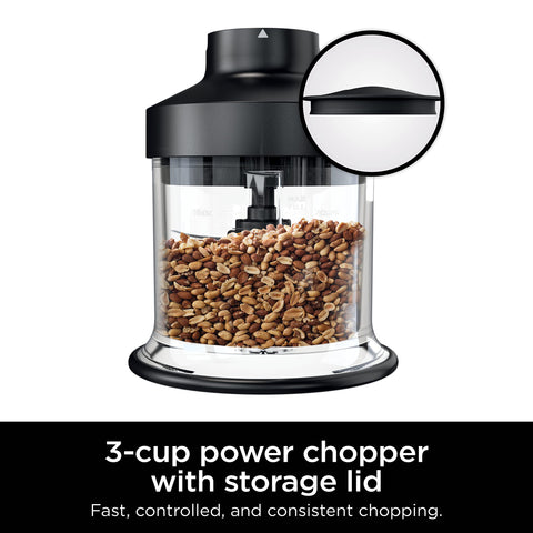Ninja Power Chopper next to spoon showing 3-cup size for small batches
