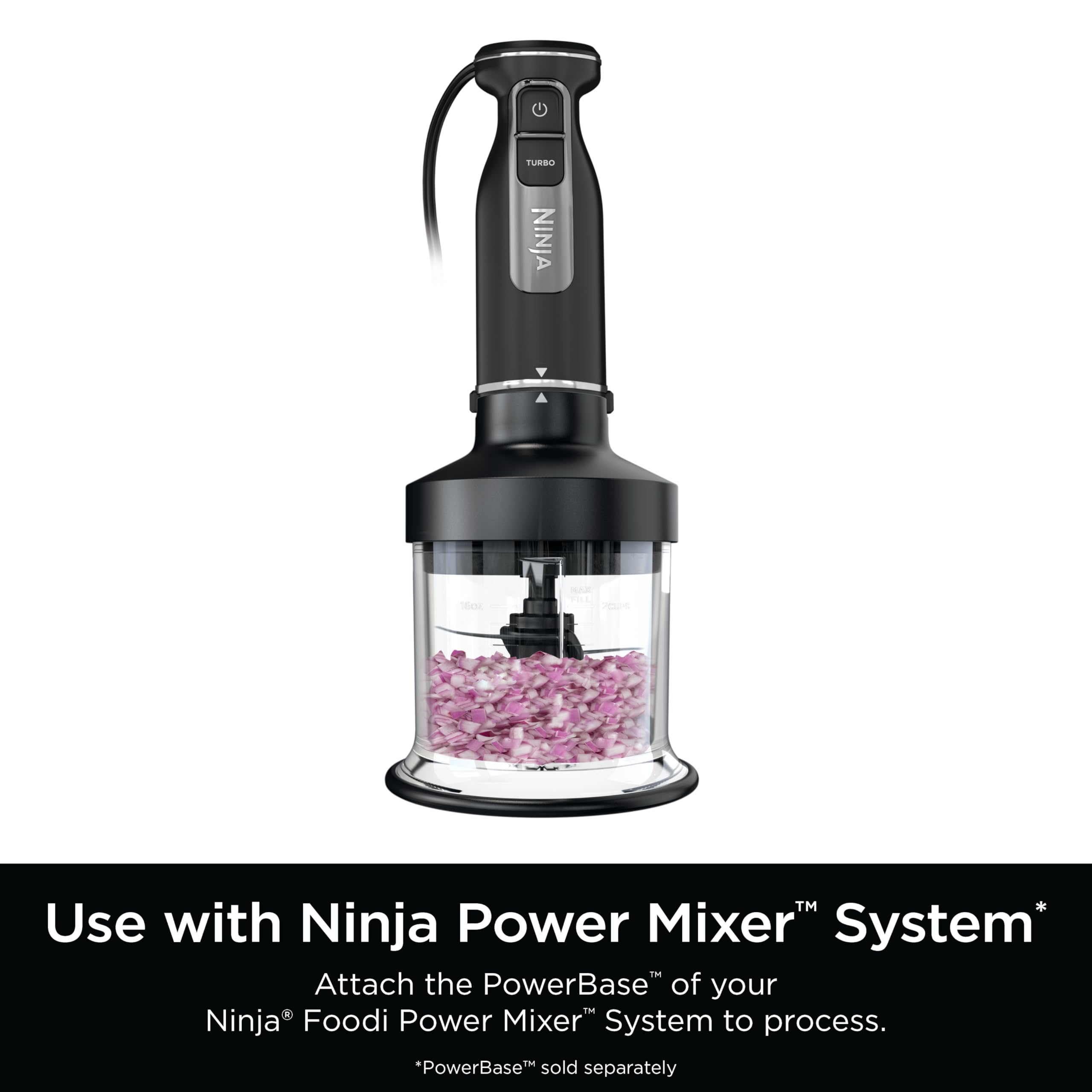 Ninja Power Chopper processing lid attached for safe operation and control