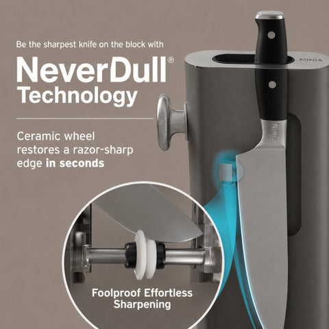 Ninja removable sharpener seated in block demonstrating convenient on-counter sharpening