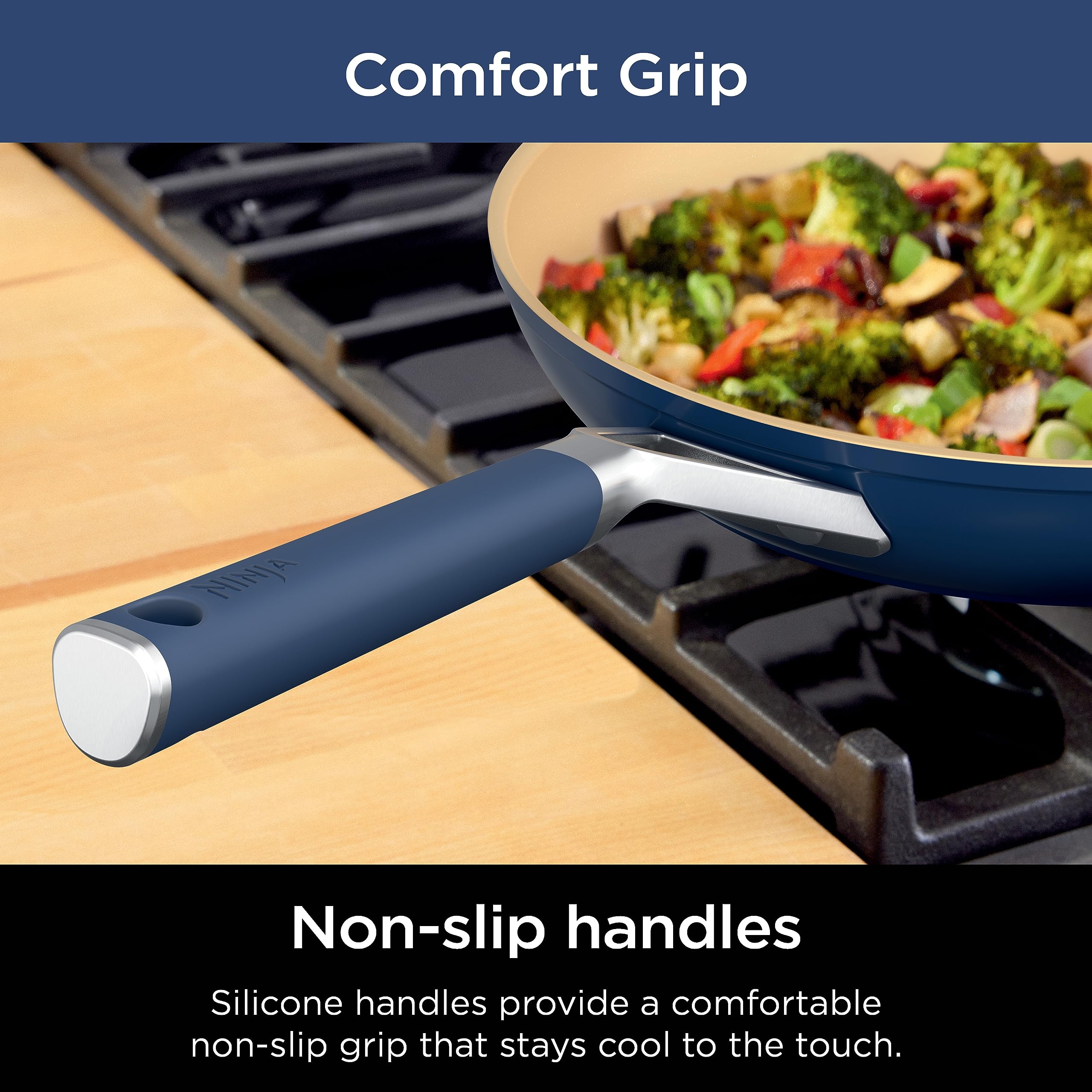 Ninja included spatula spoon and slotted spoon laid out for everyday use