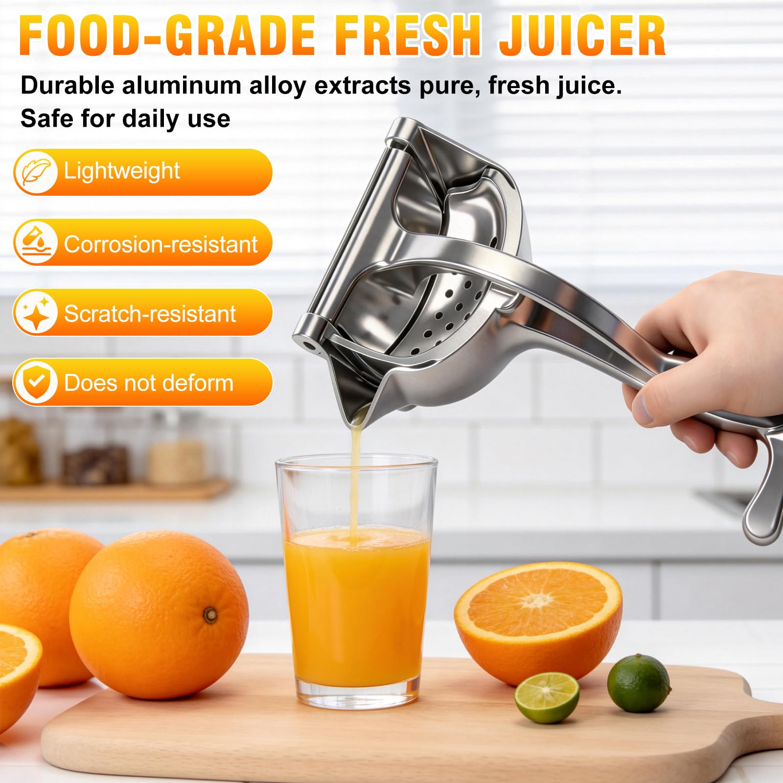 Nisuez bowl and multi‑hole strainer closeup removing pulp and seeds efficiently