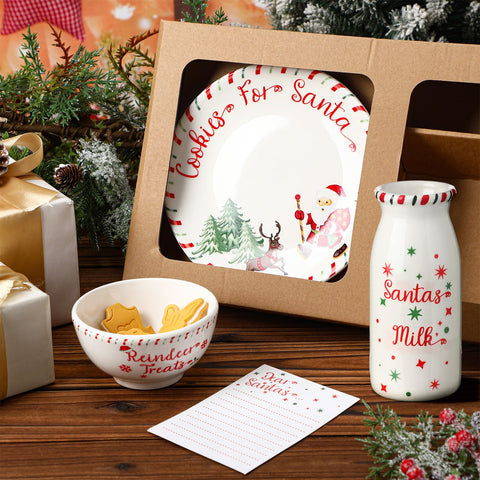 Nitial cookie plate top view displaying Santa and tree artwork ideal for arranging cookies at Christmas