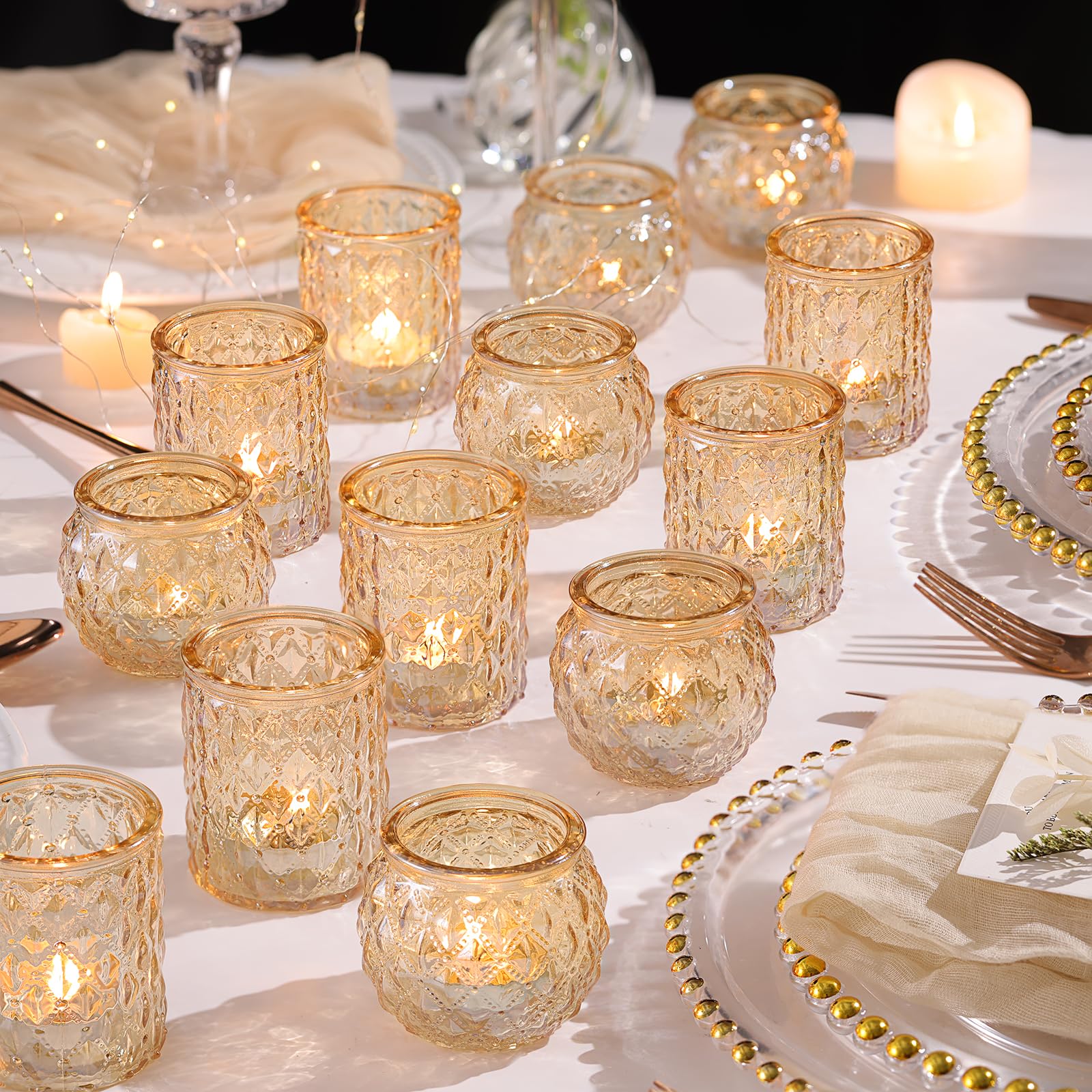 NITIME front view of 36-piece gold votive holders showing elegant set and coordination