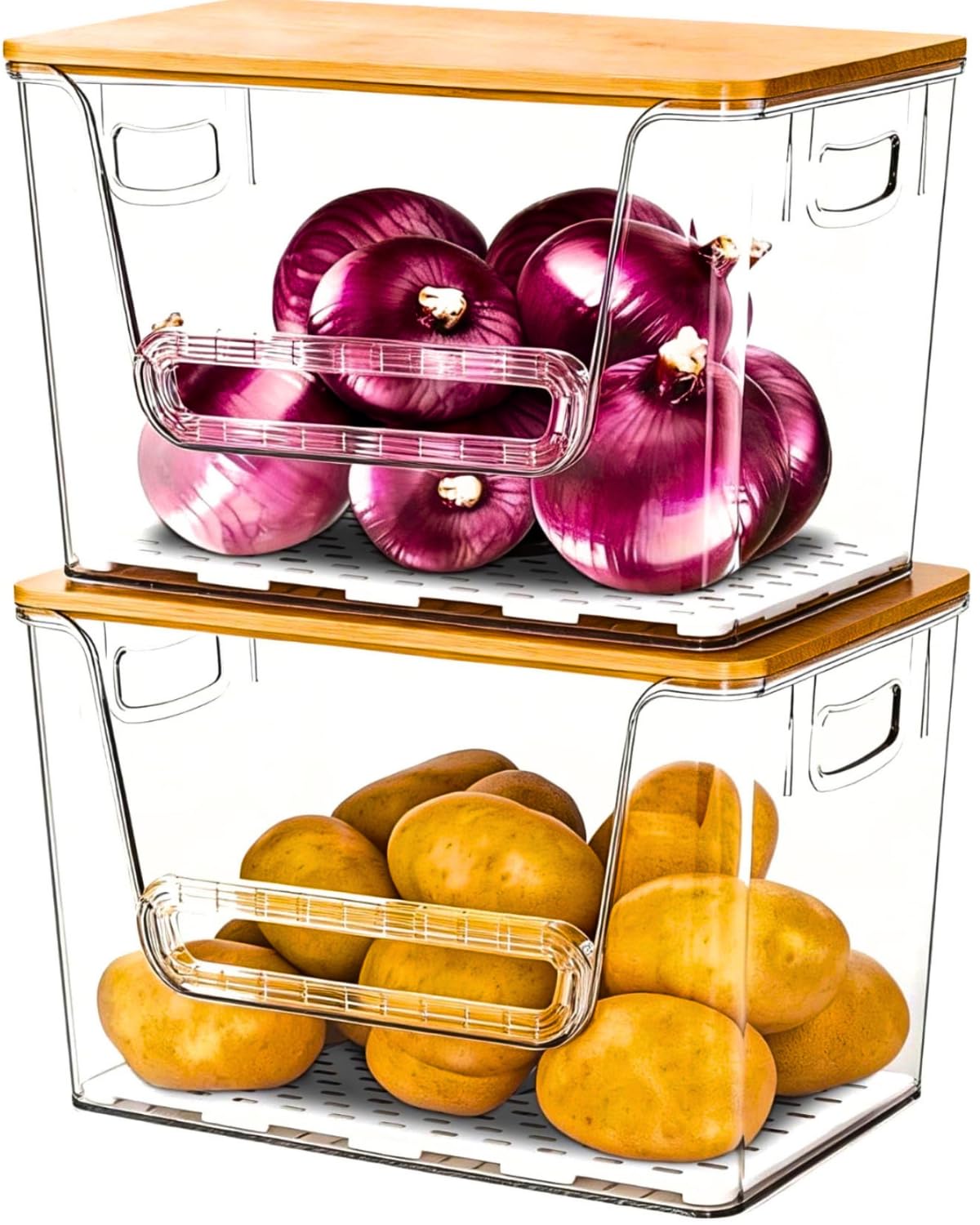 NITOOR front view of stackable bins showing neat organization benefit