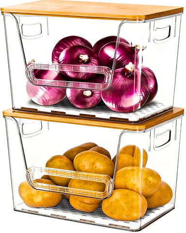 NITOOR front view of stackable bins showing neat organization benefit