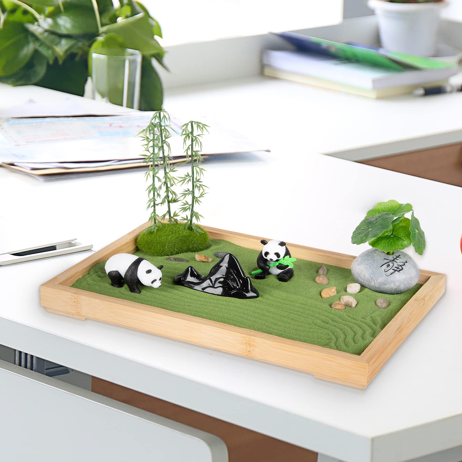 NIUBBI desk lifestyle scene showing zen garden on workspace enhancing focus