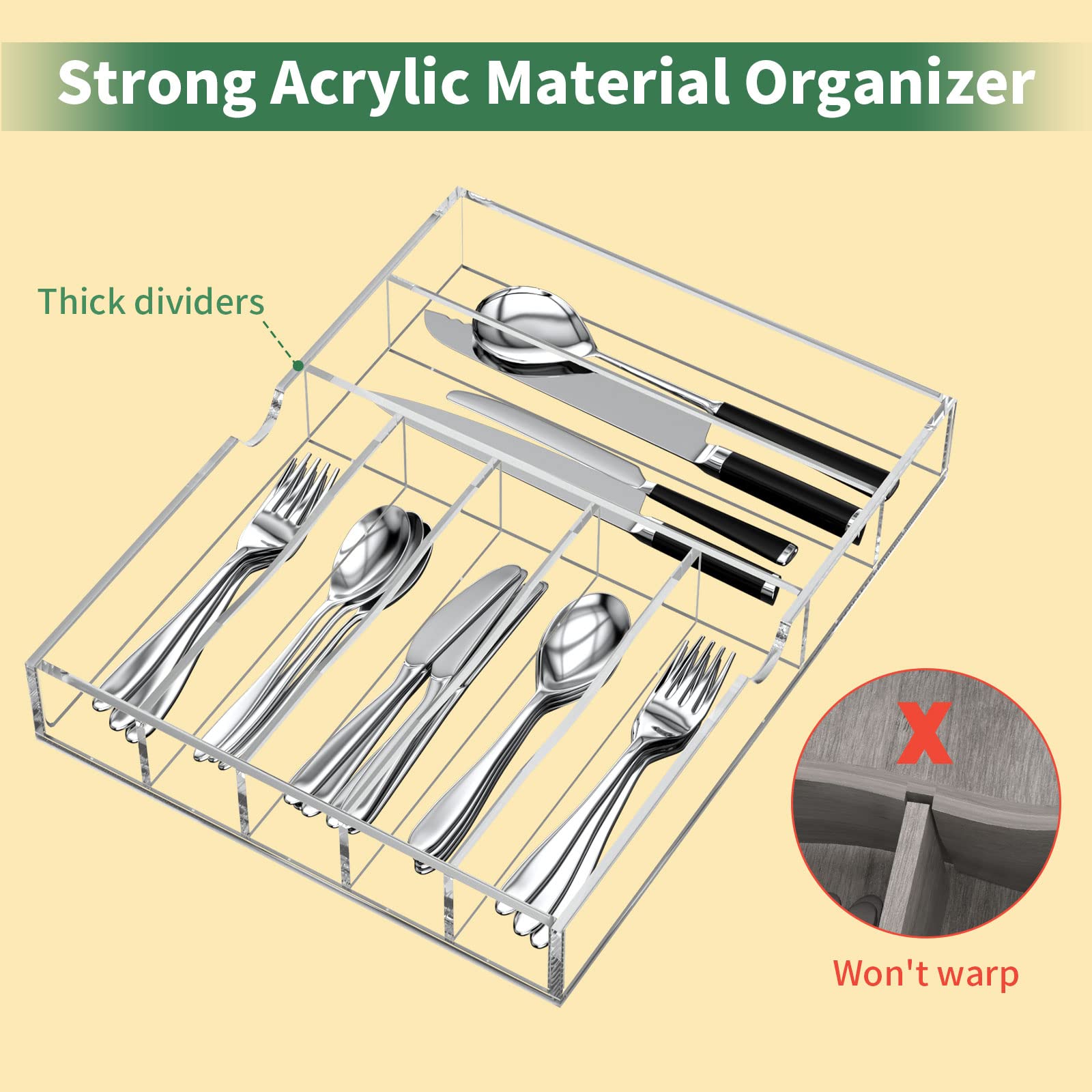 NIUBEE acrylic tray expanded demonstrating adjustable width for custom fit