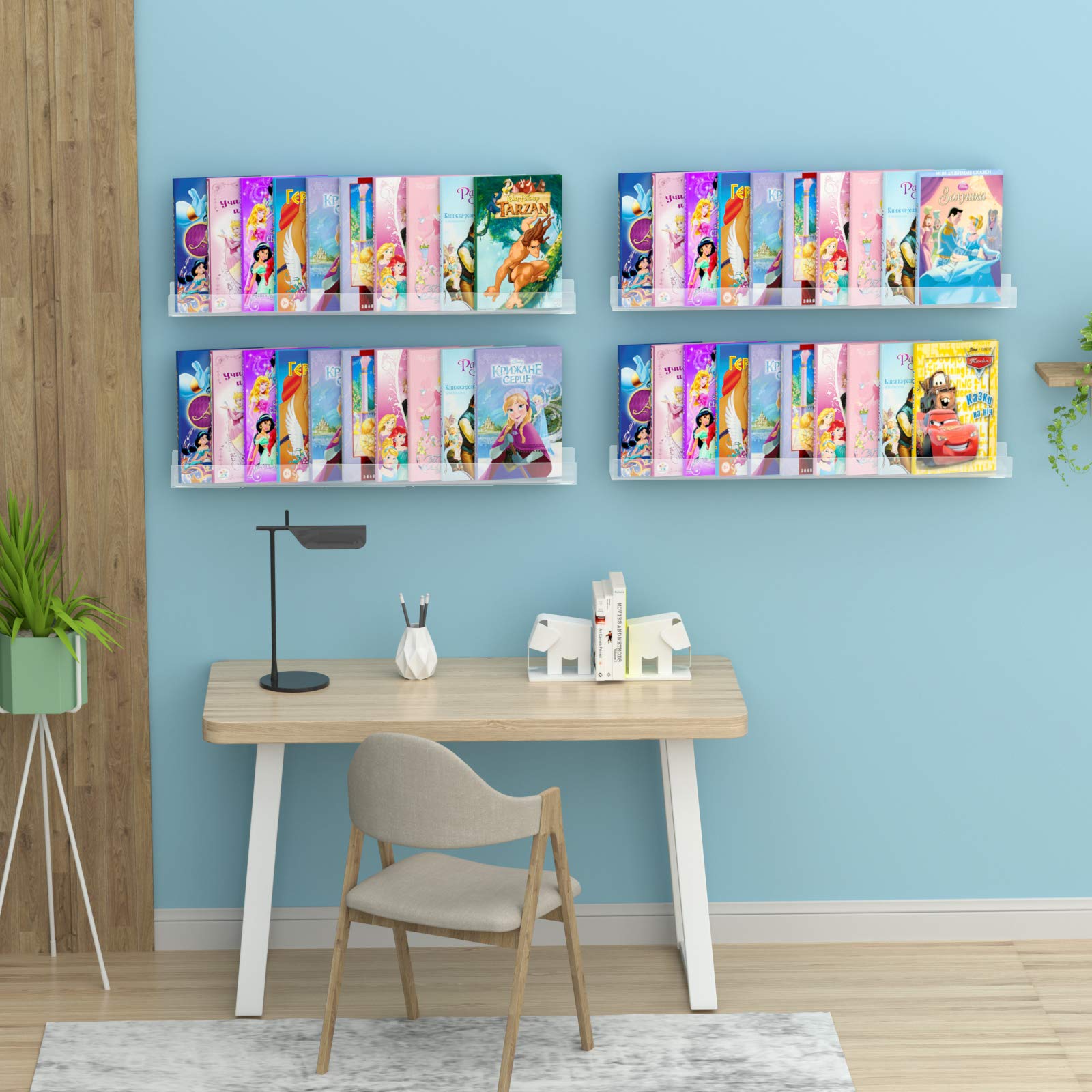 NIUBEE ledge displaying colorful children’s books for visual organization