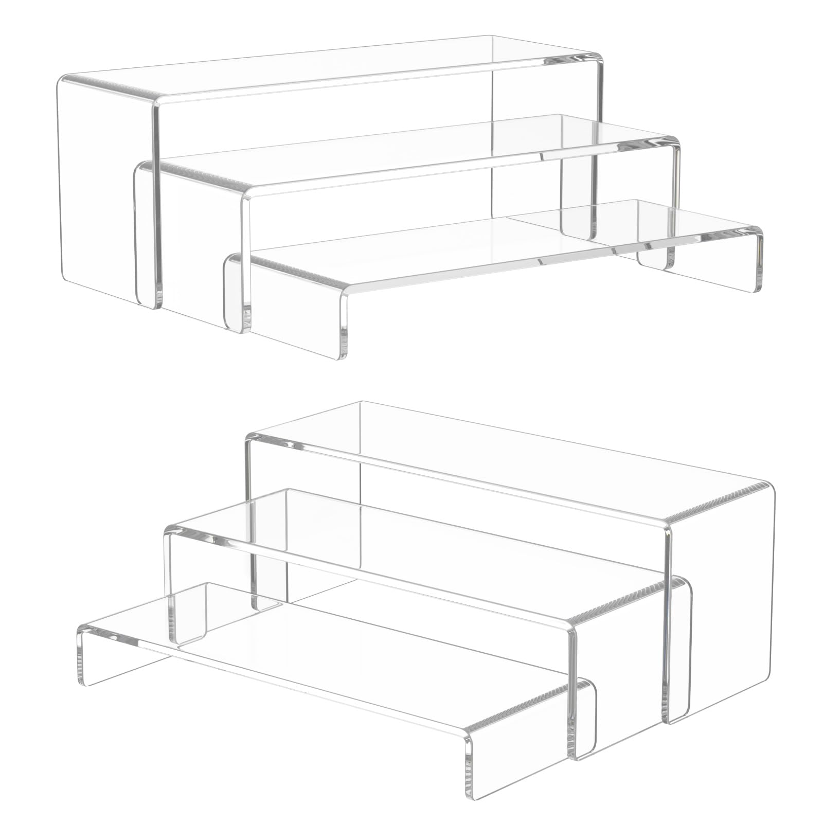 NIUBEE front view of six clear display risers showing modern presentation benefit