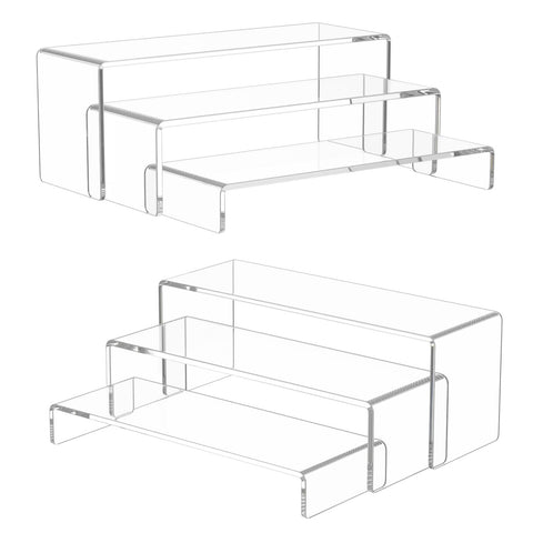 NIUBEE front view of six clear display risers showing modern presentation benefit