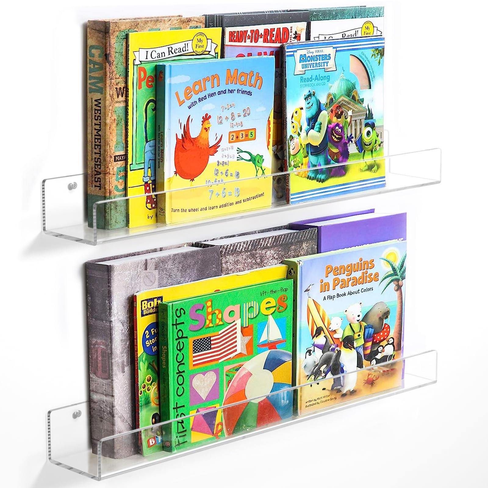 NIUBEE front view of two 24-inch shelves displaying books and toys, organizes space