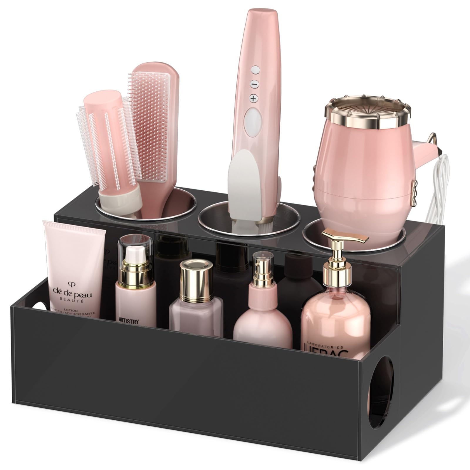NIUBEE front view acrylic organizer showing tidy countertop storage benefit