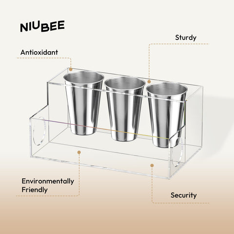 NIUBEE on a bathroom vanity styled with brushes and cosmetics for organized counter