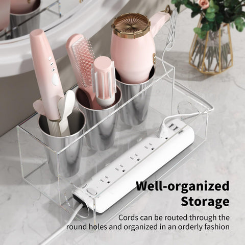 NIUBEE organizer holding hair dryer and iron for quick-access styling benefit