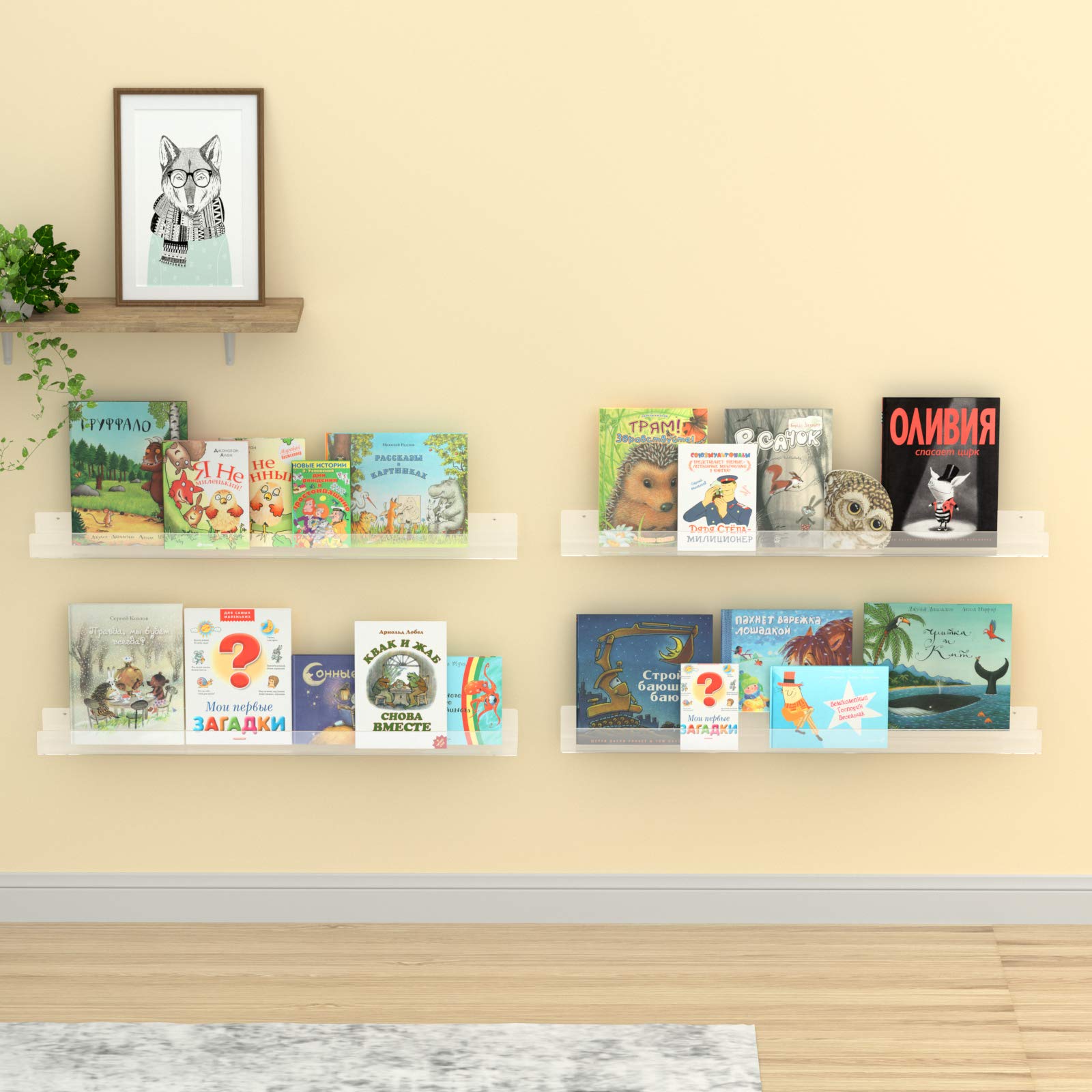 NIUBEE shelf next to toy showing scale and kid-friendly accessibility
