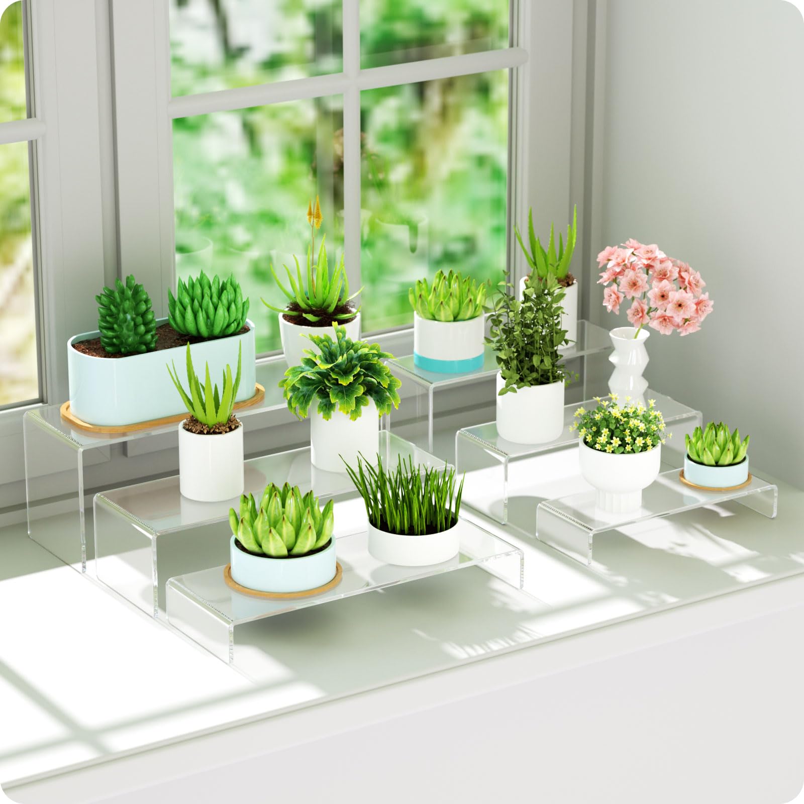 NIUBEE top-down view of arranged risers showing tiered display organization benefit