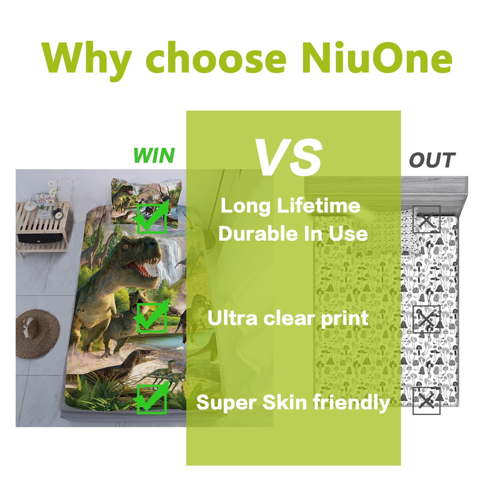 NiuOne fitted sheet on twin mattress demonstrating snug fit and elastic hold benefit