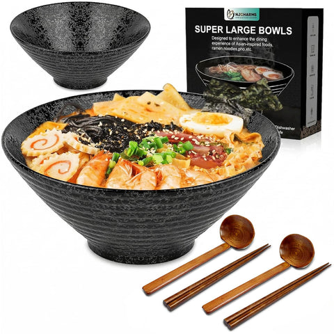 NJCHARMS matte black bowl front view shows modern design and serving appeal