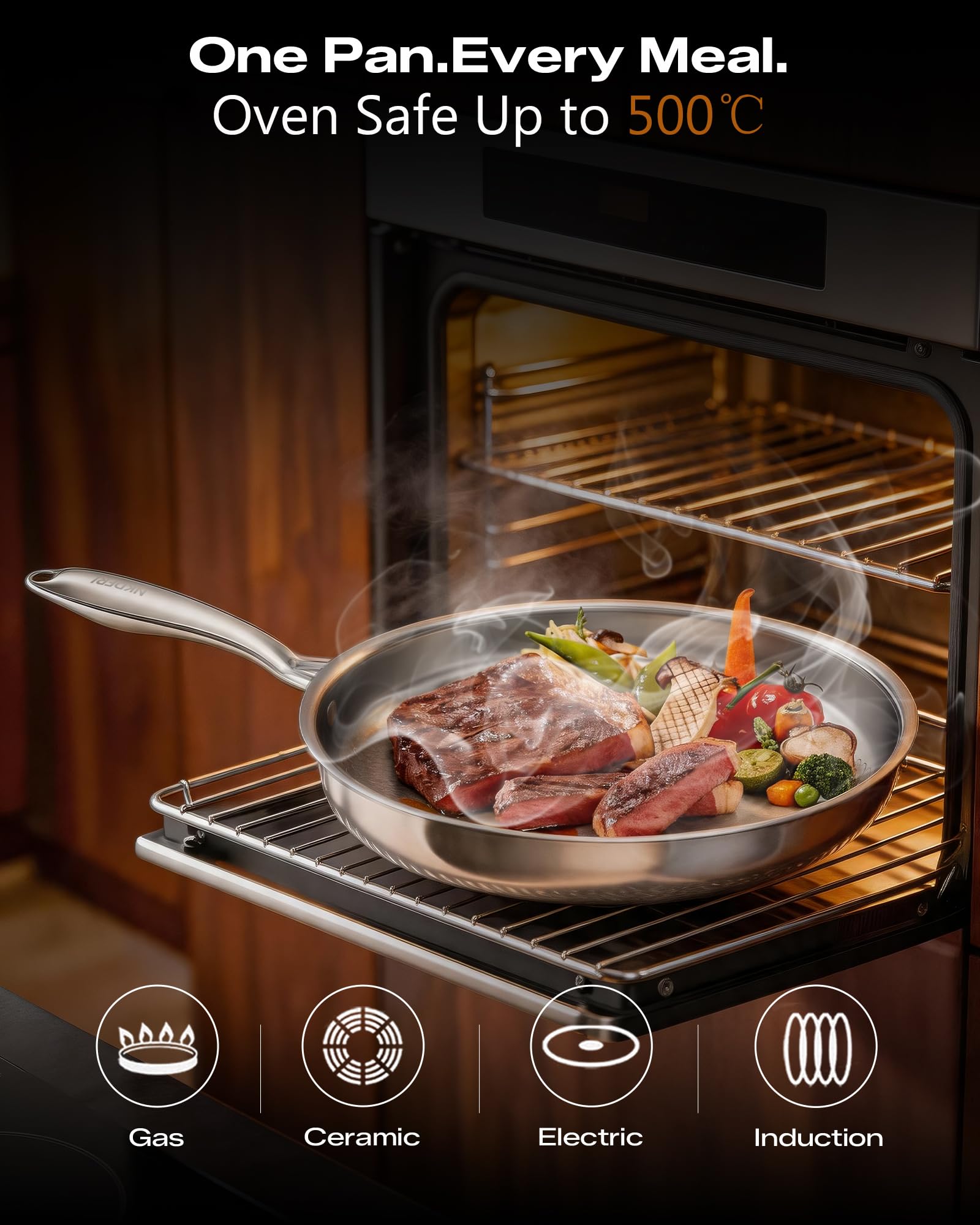 NKDFRI pan beside common kitchen items showing 11-inch scale and everyday convenience