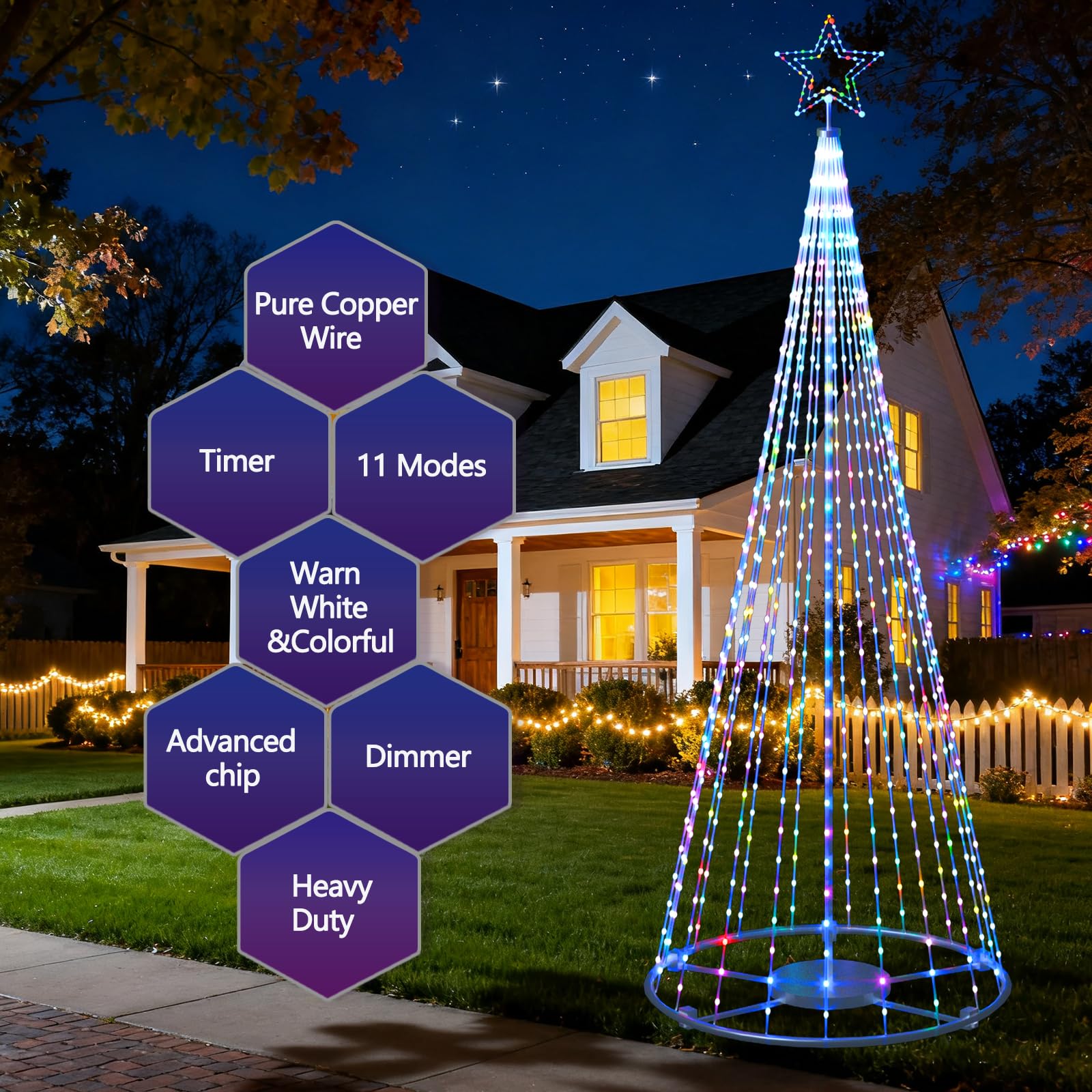 NlkeWbly star topper close-up with bright LEDs highlighting decorative tip