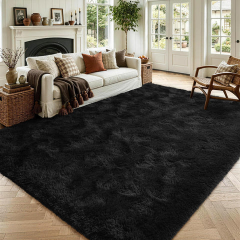 Noahas front view of 5x7 black rug showing plush pile and modern look, enhances décor