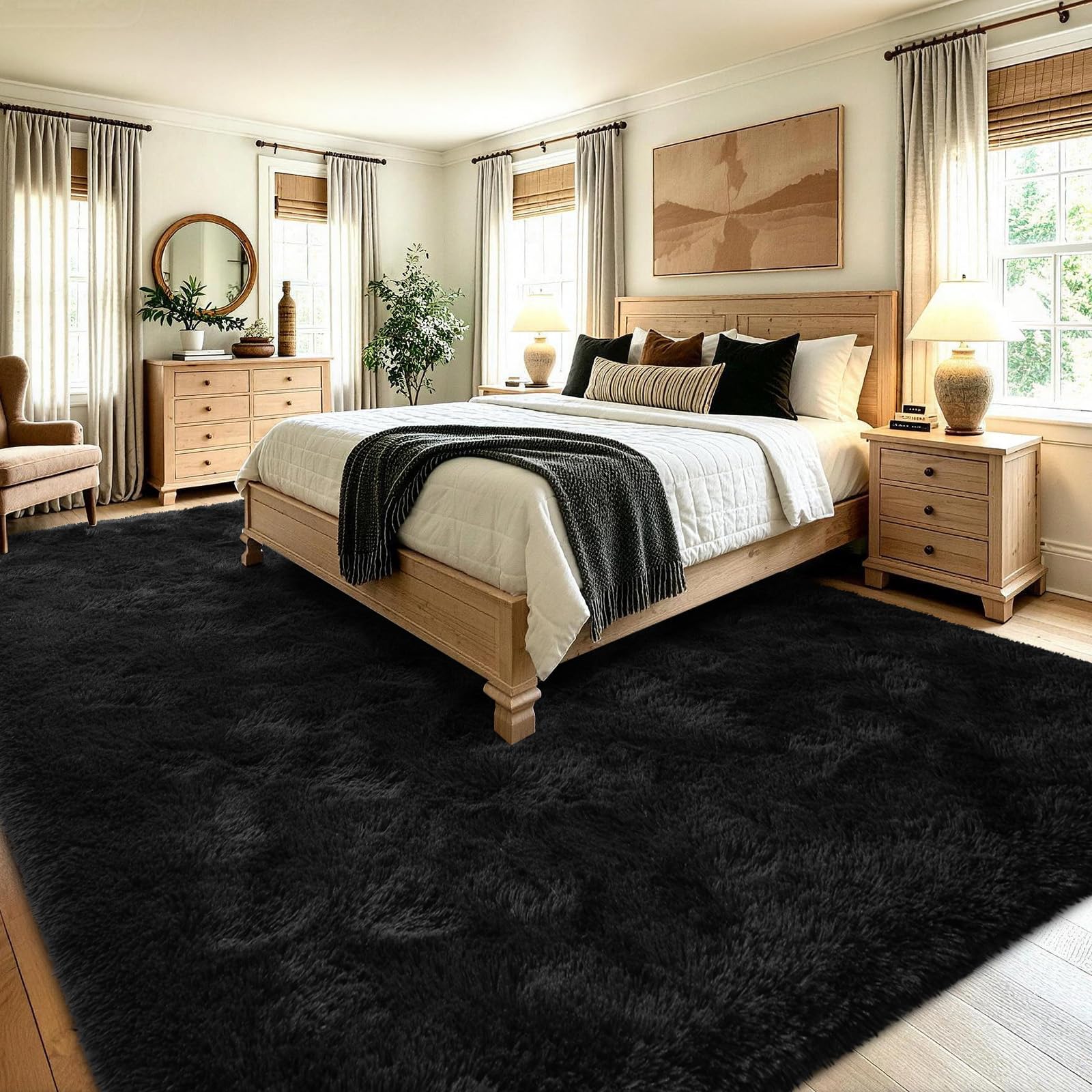 Noahas rug tucked under sofa demonstrating size and furniture anchoring benefit