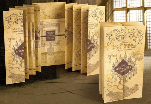 The Noble Collection Marauder's Map front view showing full parchment detail and collectible appeal