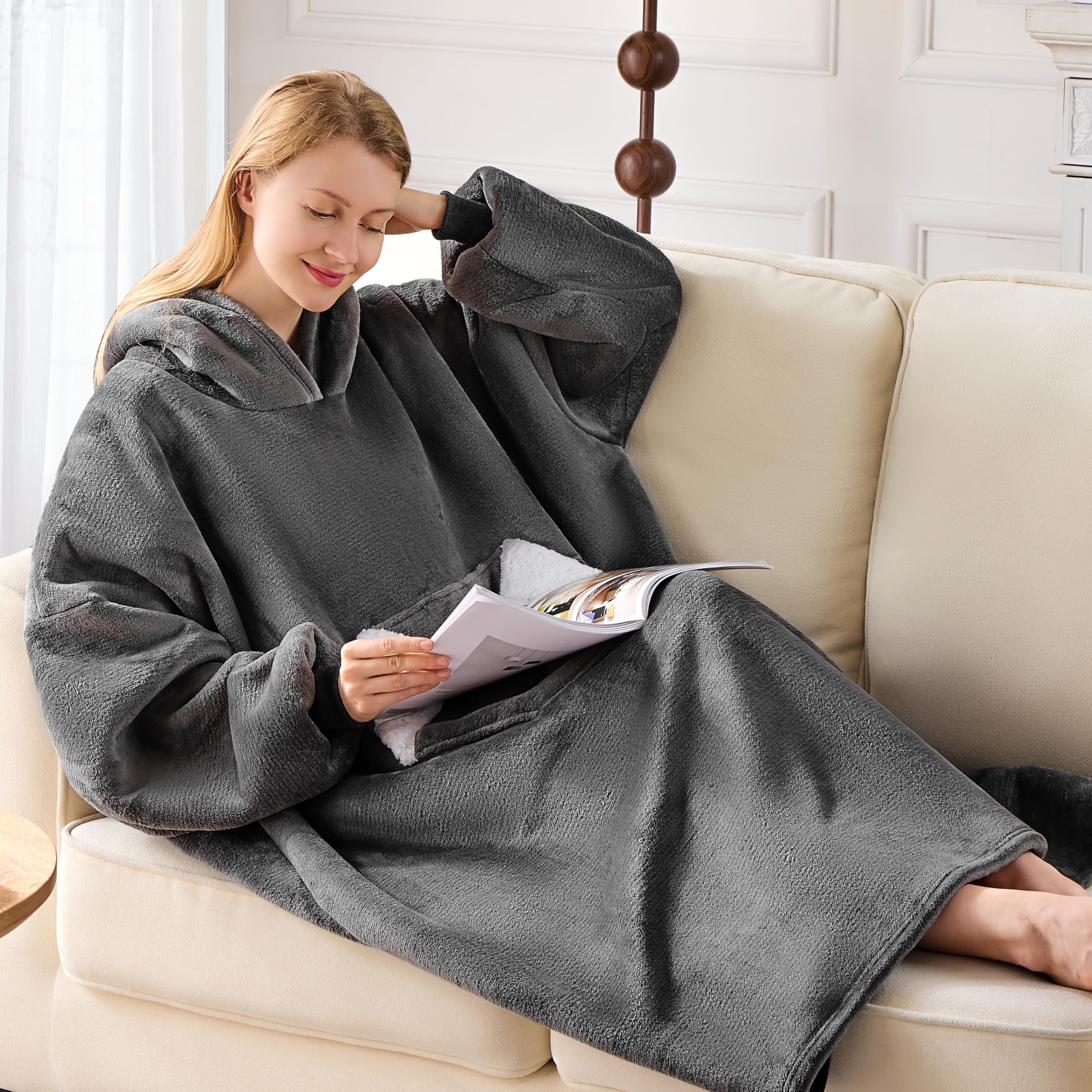 Nobleer lifestyle image on couch conveying relaxed warmth and cozy lounging