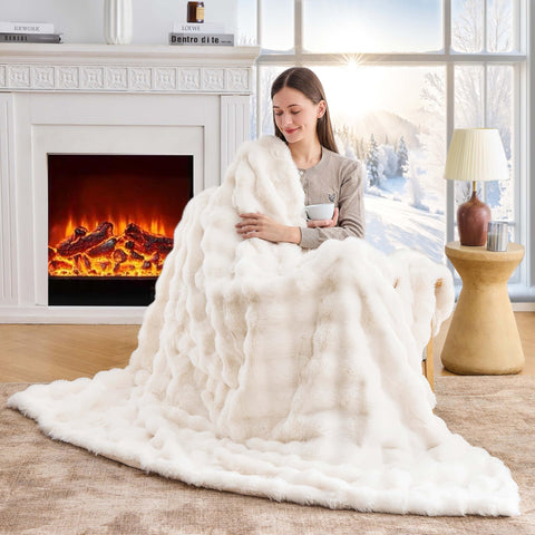 Nobleer close-up of bubble faux rabbit fur showing tactile depth and cozy feel