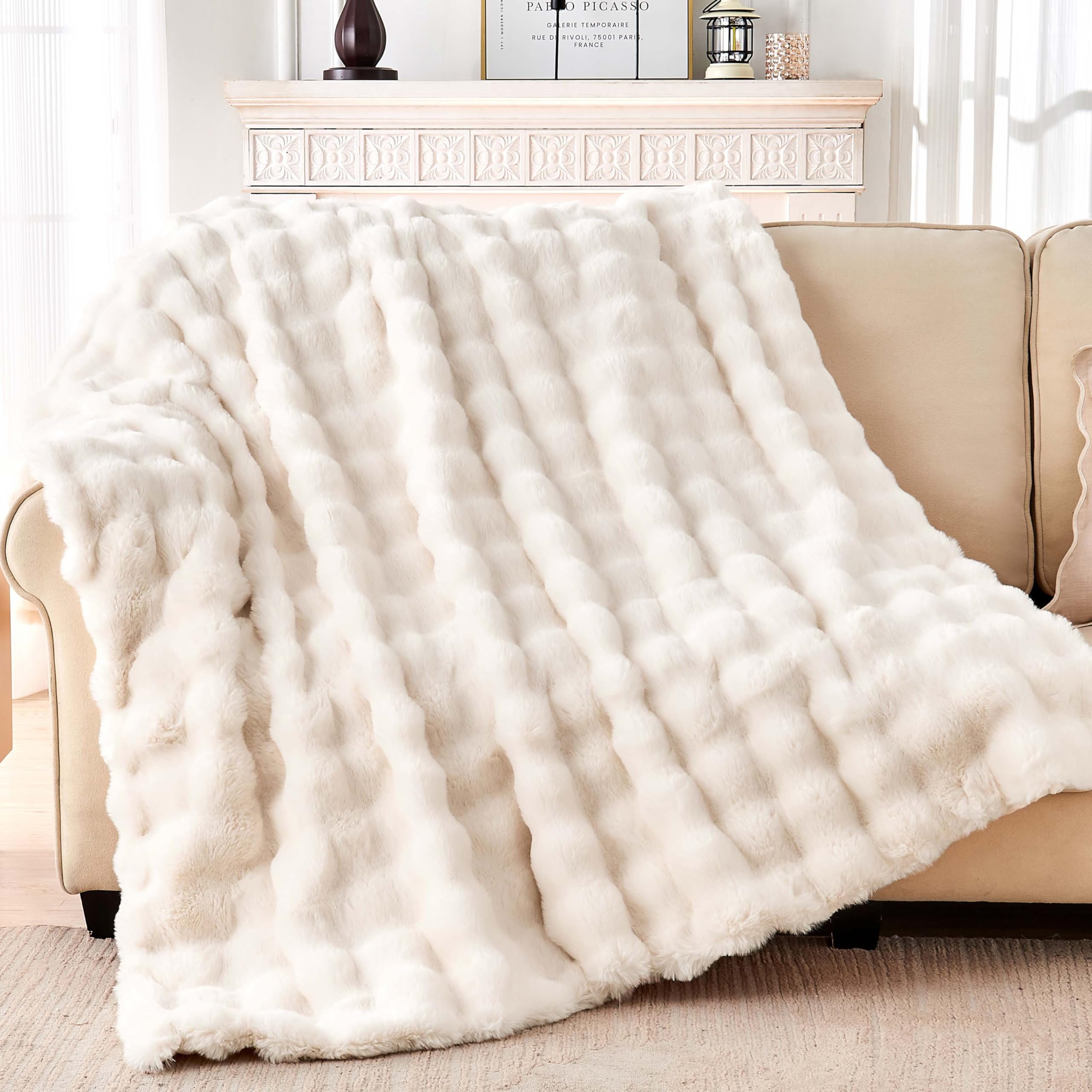 Nobleer front view folded throw showing plush bubble texture and inviting softness