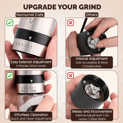 Nocturnal Cafe grinder in use with pour-over setup for fresh extraction