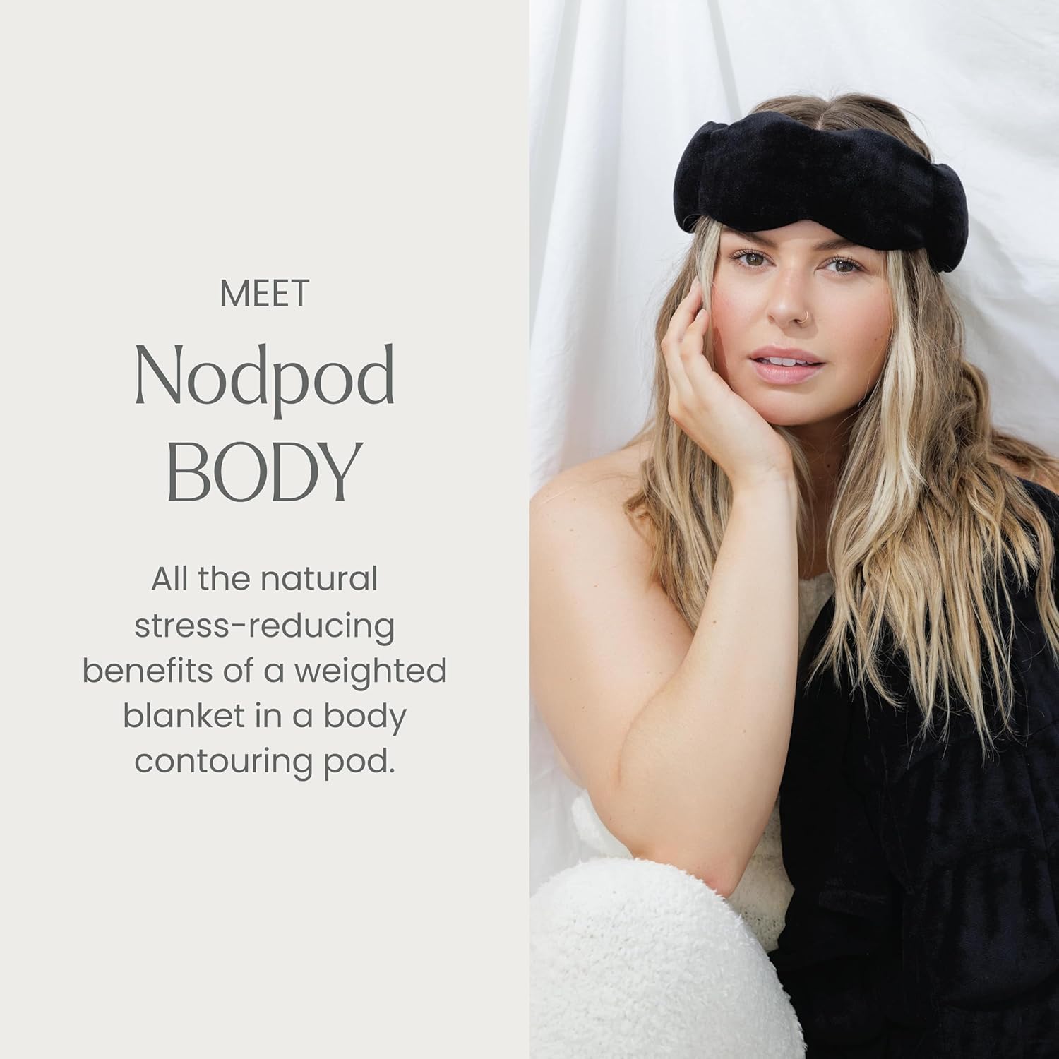 nodpod in use draped over torso demonstrating grounding pressure for relaxation